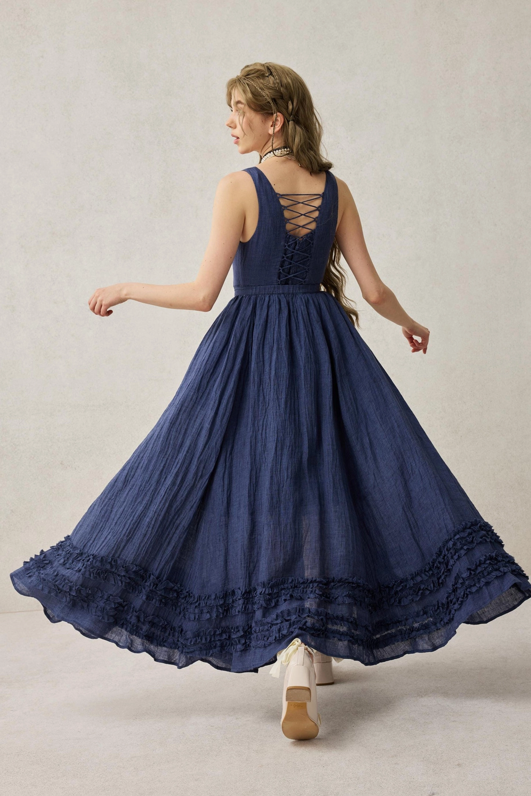 Wearable Poetry 17 | Ruffled linen dress & skirt ??2 pieces) Flame retardant