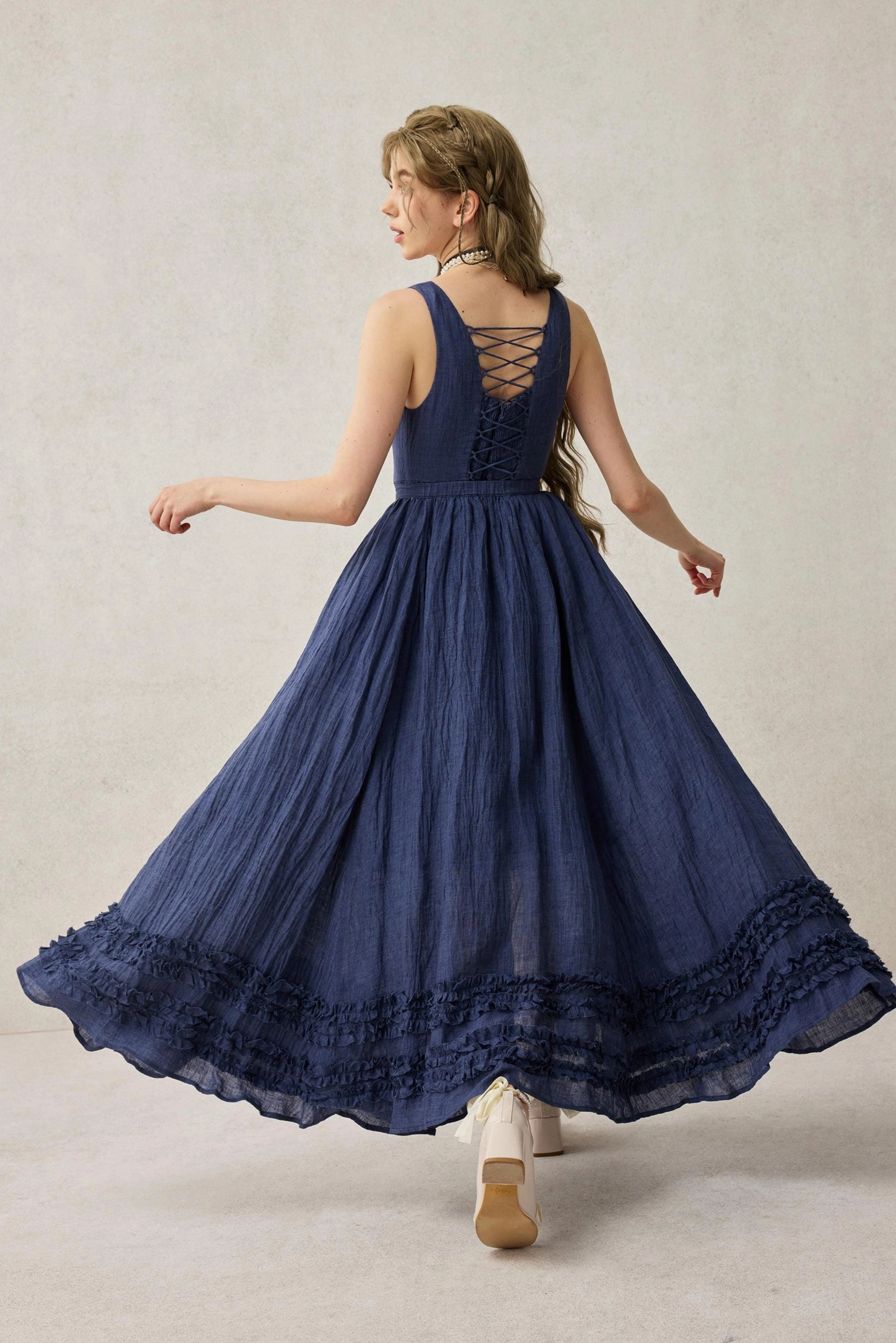 Wearable Poetry 17 | Ruffled linen dress & skirt ??2 pieces) Detachable Components