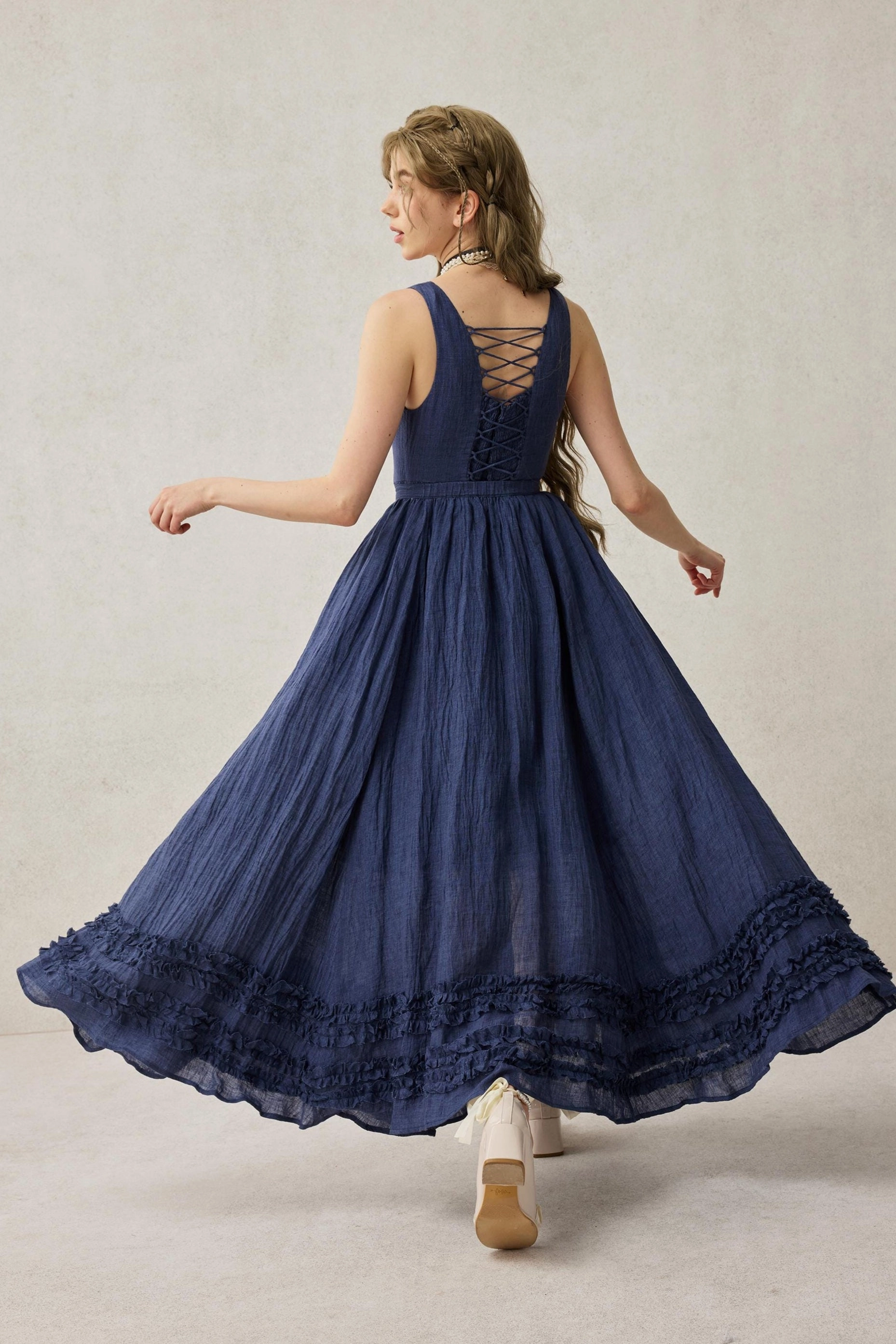 Wearable Poetry 17 | Ruffled linen dress & skirt ??2 pieces) Clean Silhouette