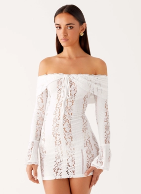 Modern Waist Syvanna Lace Mini Dress - White Syvanna Lace Mini Dress - White DeepPocketStyle
