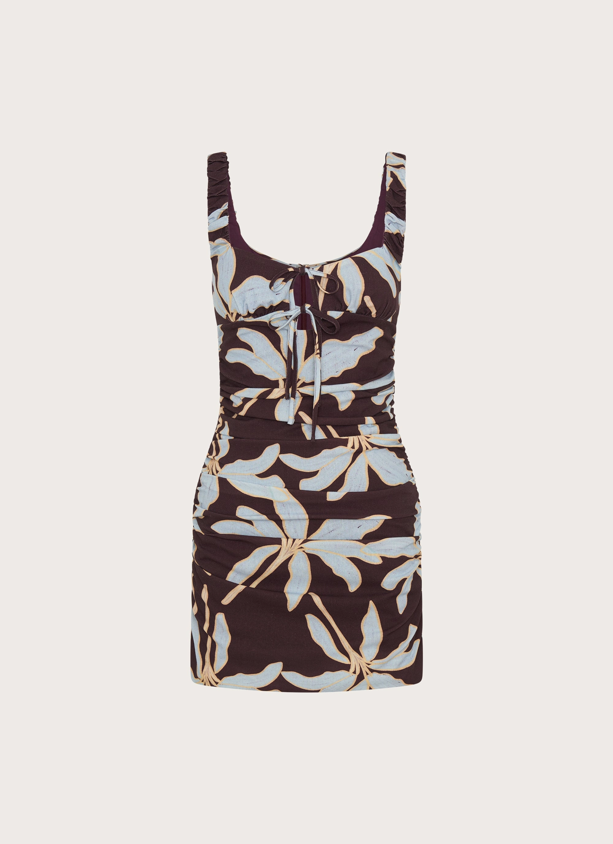 Sweet Melody Ruched Mini Dress - Opulent Brown Basic Mood Live Soft