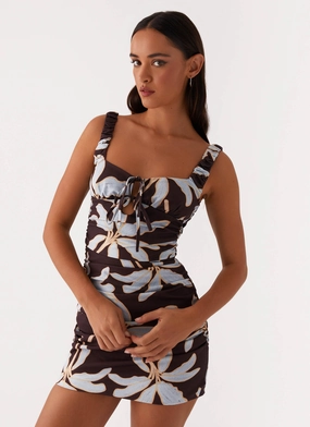 Draped Layer Special-Edition Sweet Melody Ruched Mini Dress - Opulent Brown