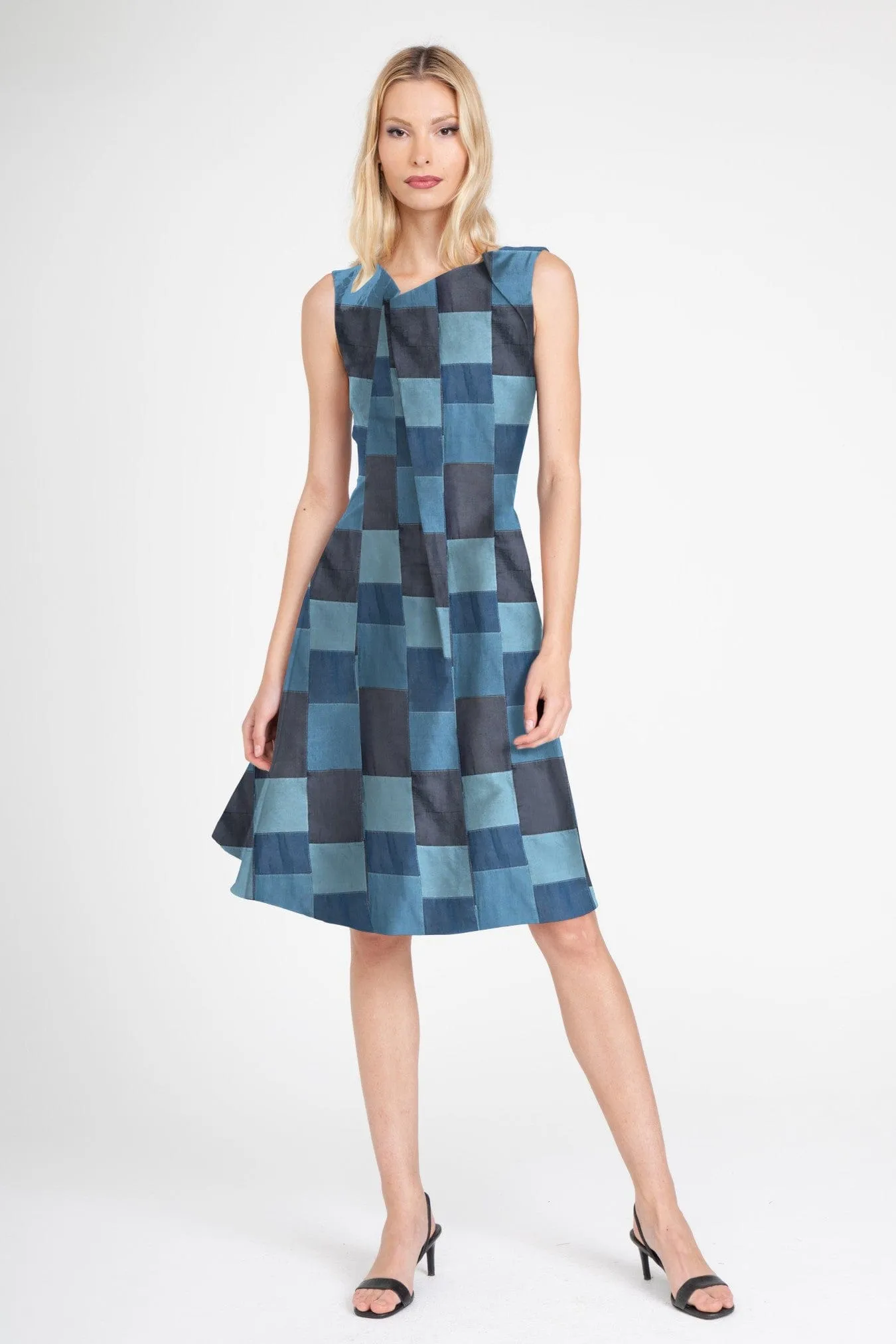 Hiroki Dress - Denim Patchwork Luxe Look Effortless Touch