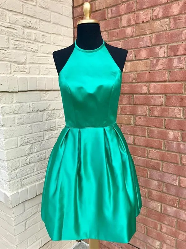 Modest Satin Jewel Neckline Short Length A-line Homecoming Dresses HD120