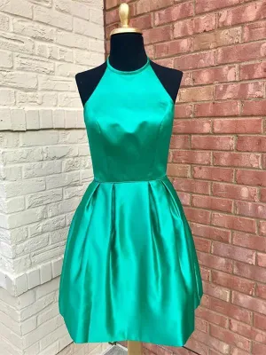 Modest Satin Jewel Neckline Short Length A-line Homecoming Dresses HD120