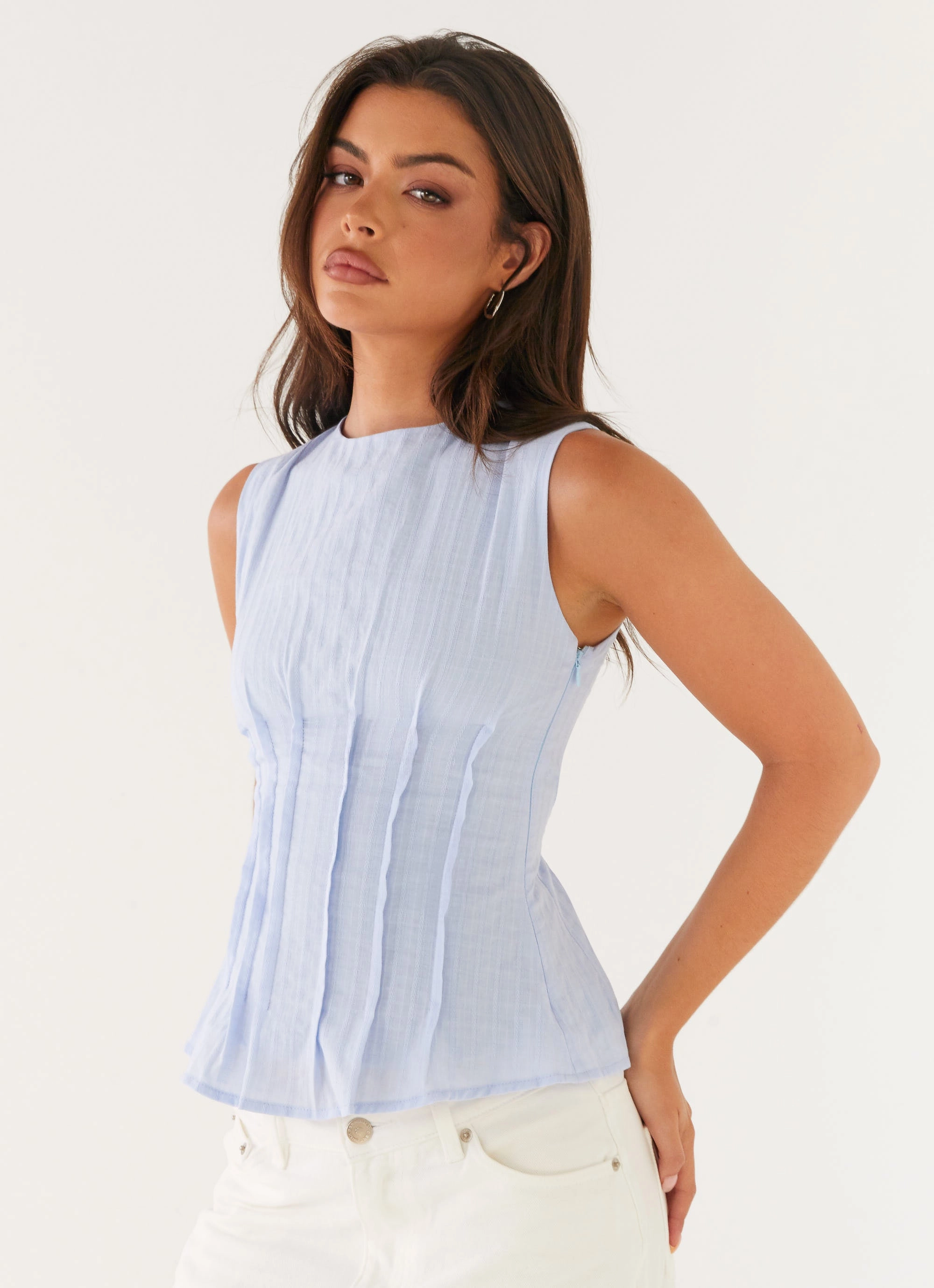 Franco Tie Back Top - Blue UltraFineMesh Modern Polo
