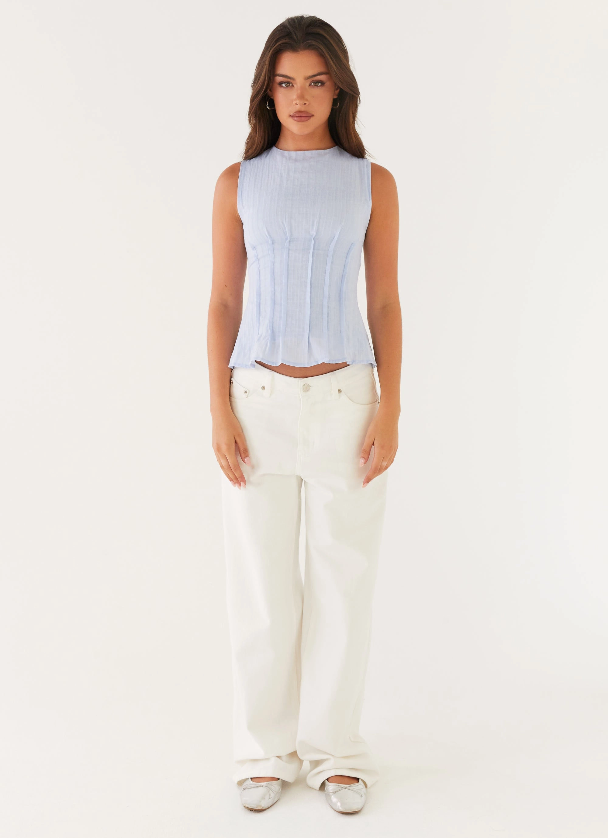 Eco Friendly Dye Process NoSlipGripperBand Franco Tie Back Top - Blue