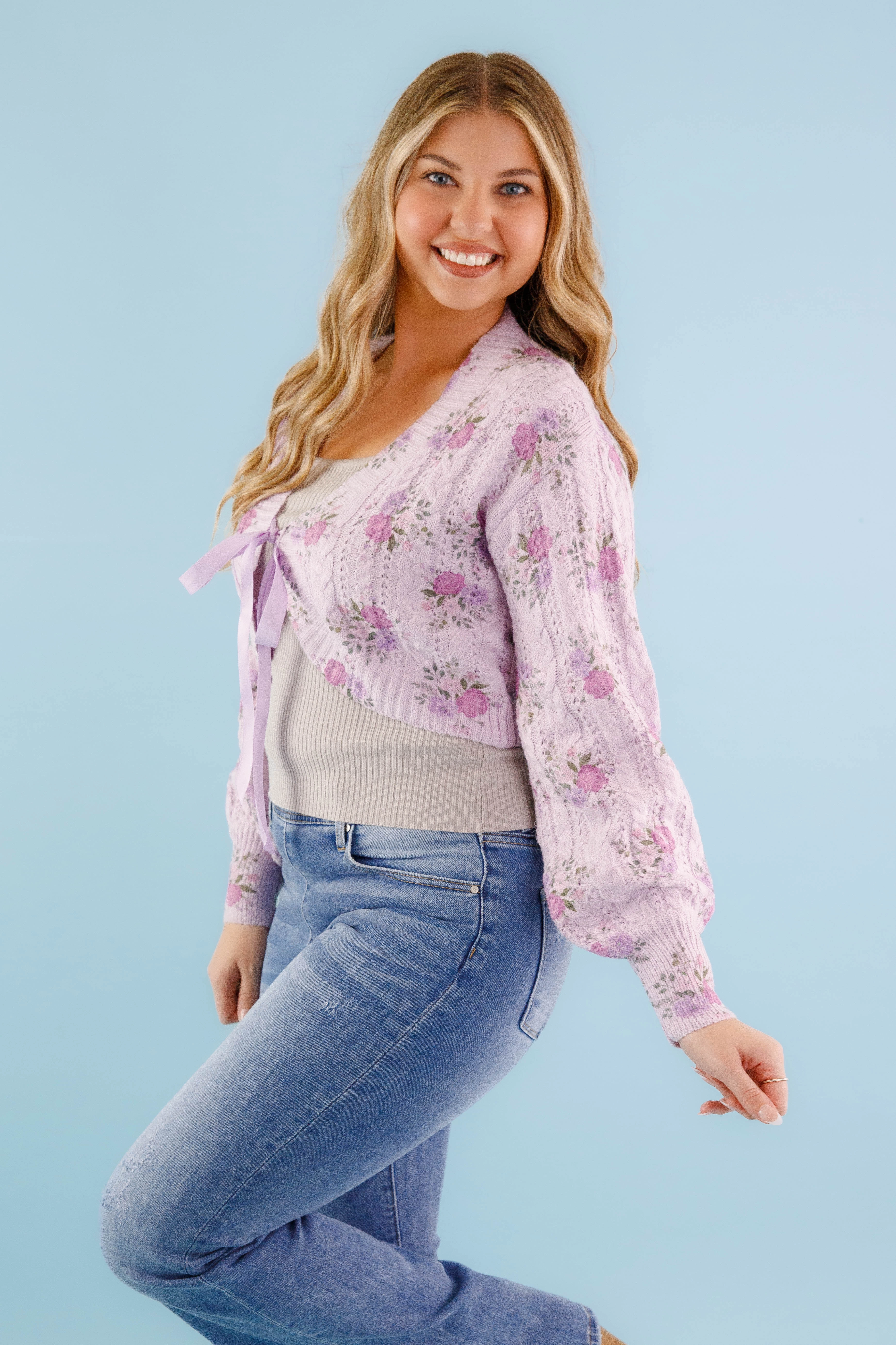 You And I Cardigan-Purple Bamboo Derived Material