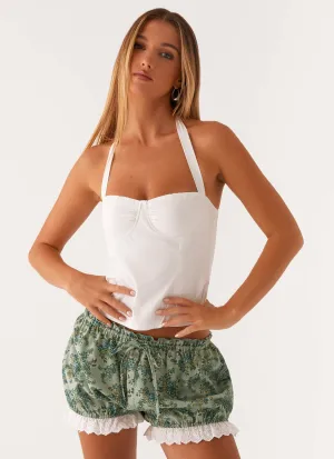 Moisture Wicking Fabric Weston Lace Trim Shorts - Cloud Nine Floral Weston Lace Trim Shorts - Cloud Nine Floral Freedom Move