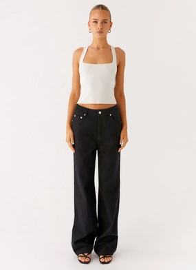 Moisture control Back Again Straight Leg Denim Jeans - Black Durable Activewear Minimal Waist Back Again Straight Leg Denim Jeans - Black