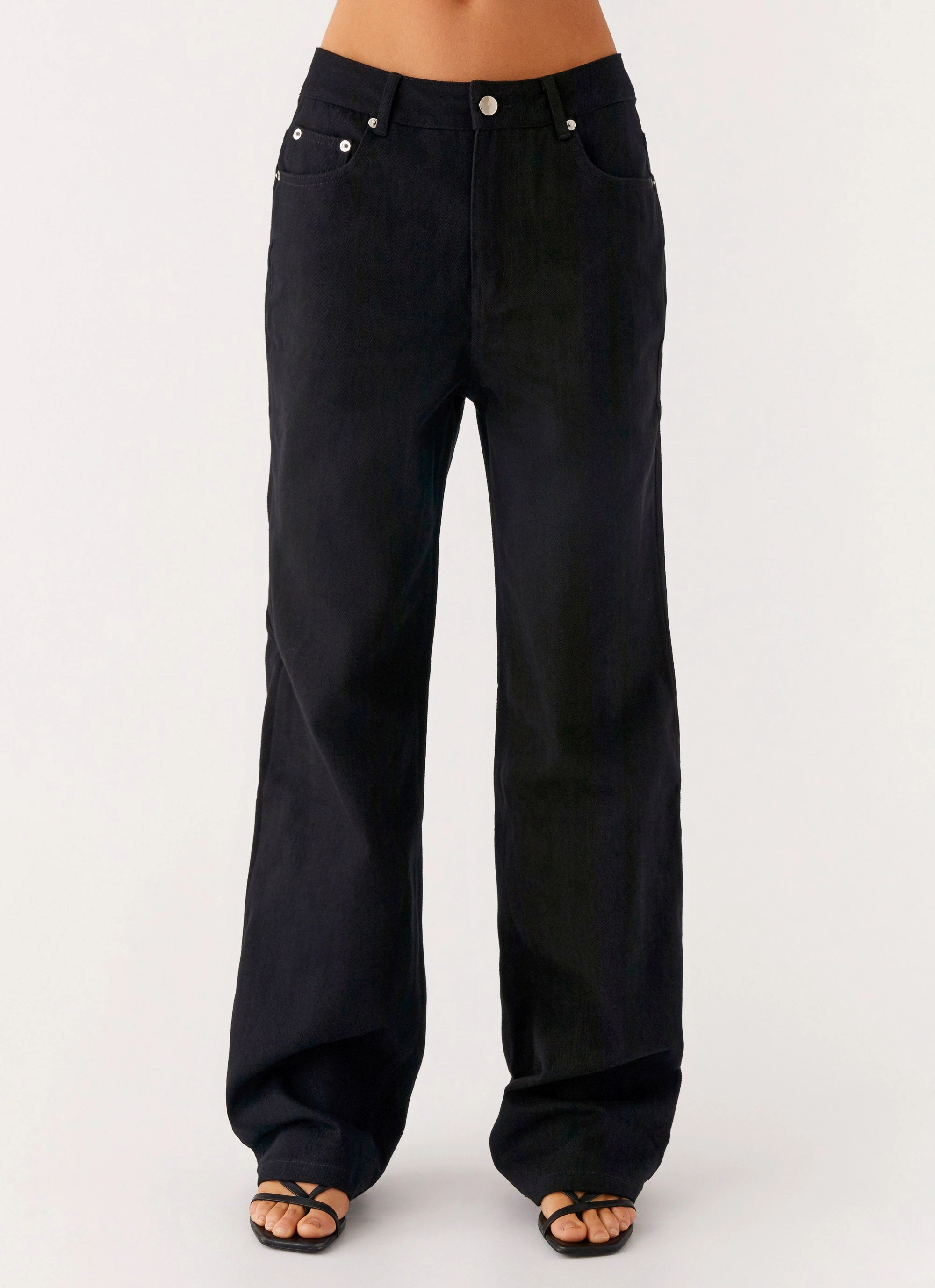 Structured fabric Relaxed Design Back Again Straight Leg Denim Jeans - Black