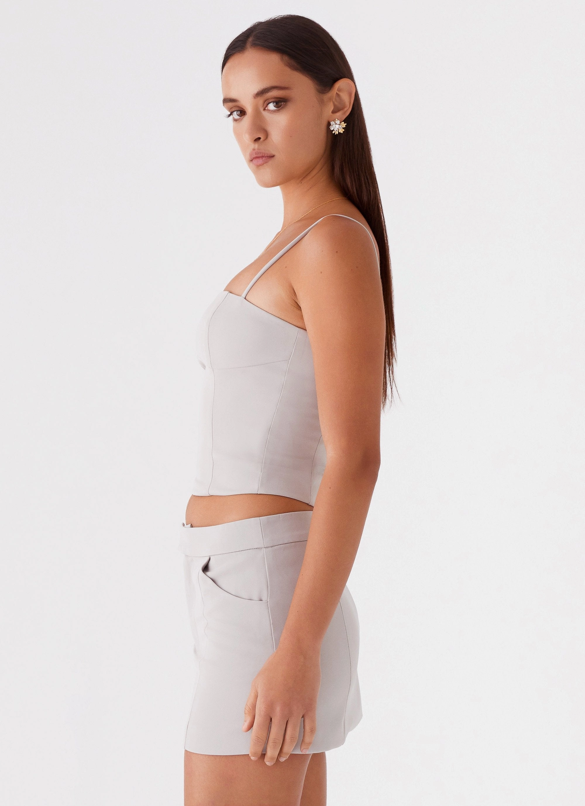 RibbedTexture Formal Wear Eliana Crop Top - Grey