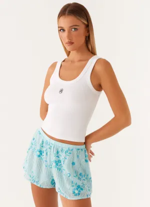Mercer Sequin Mini Shorts - Blue Side zipper