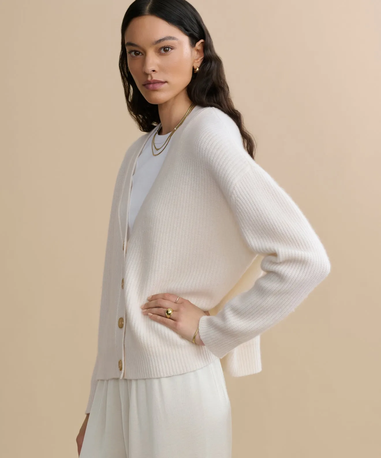 VentilatedMesh Cropped Cashmere Cocoon Cardigan