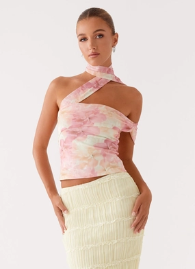 MoistureWicking Christal Scarf Top - Floral Print Distressed Texture Christal Scarf Top - Floral Print