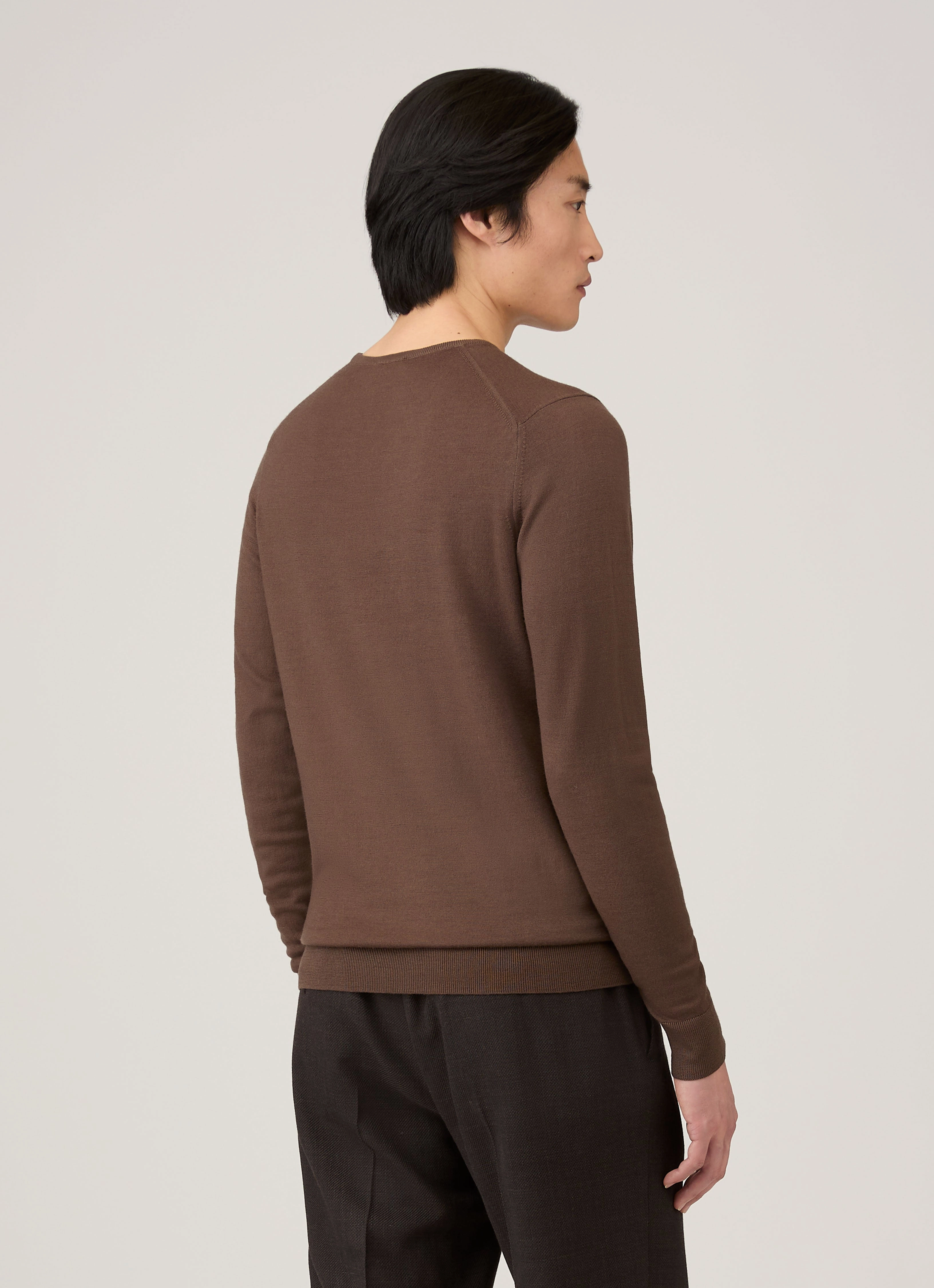 Men's Extra-Fine Merino Crew Neck in Bark Eco Friendly Yarn