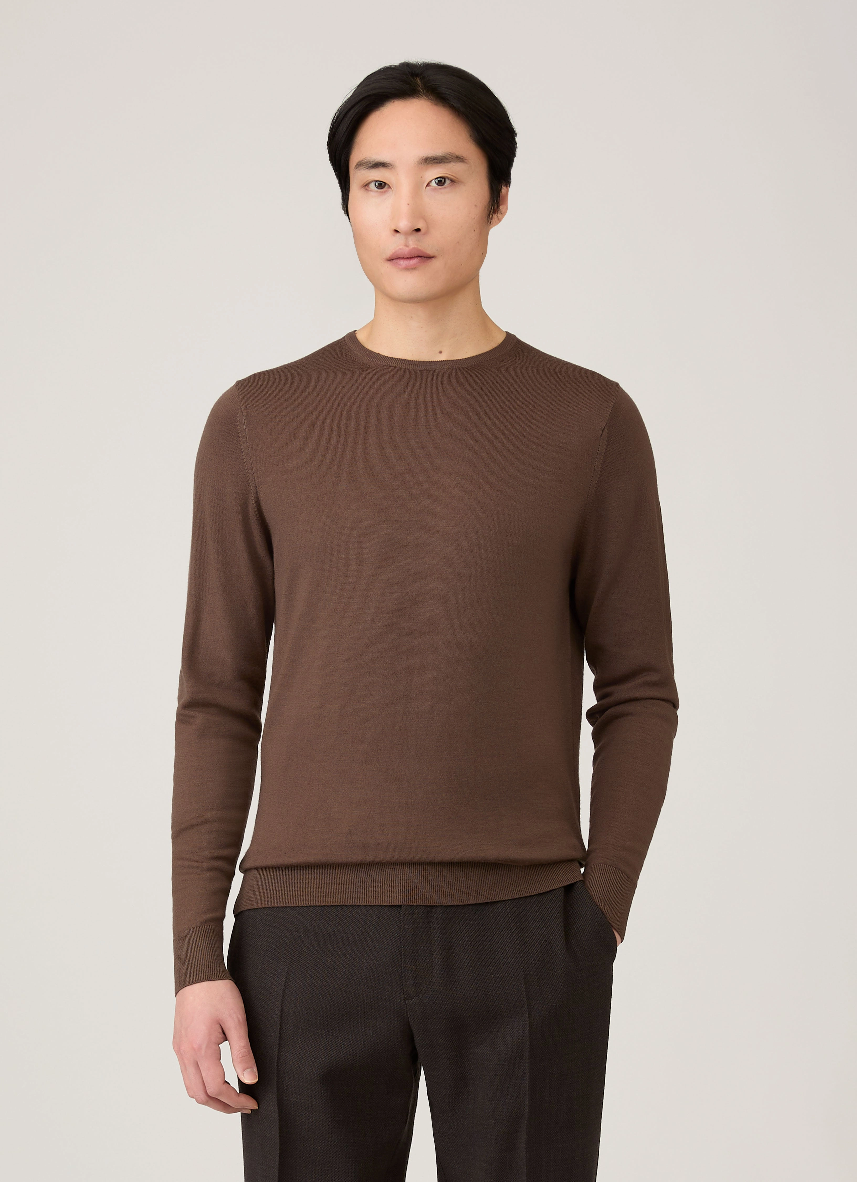 Thermal Insulation Knits SeamFree Technology Men's Extra-Fine Merino Crew Neck in Bark