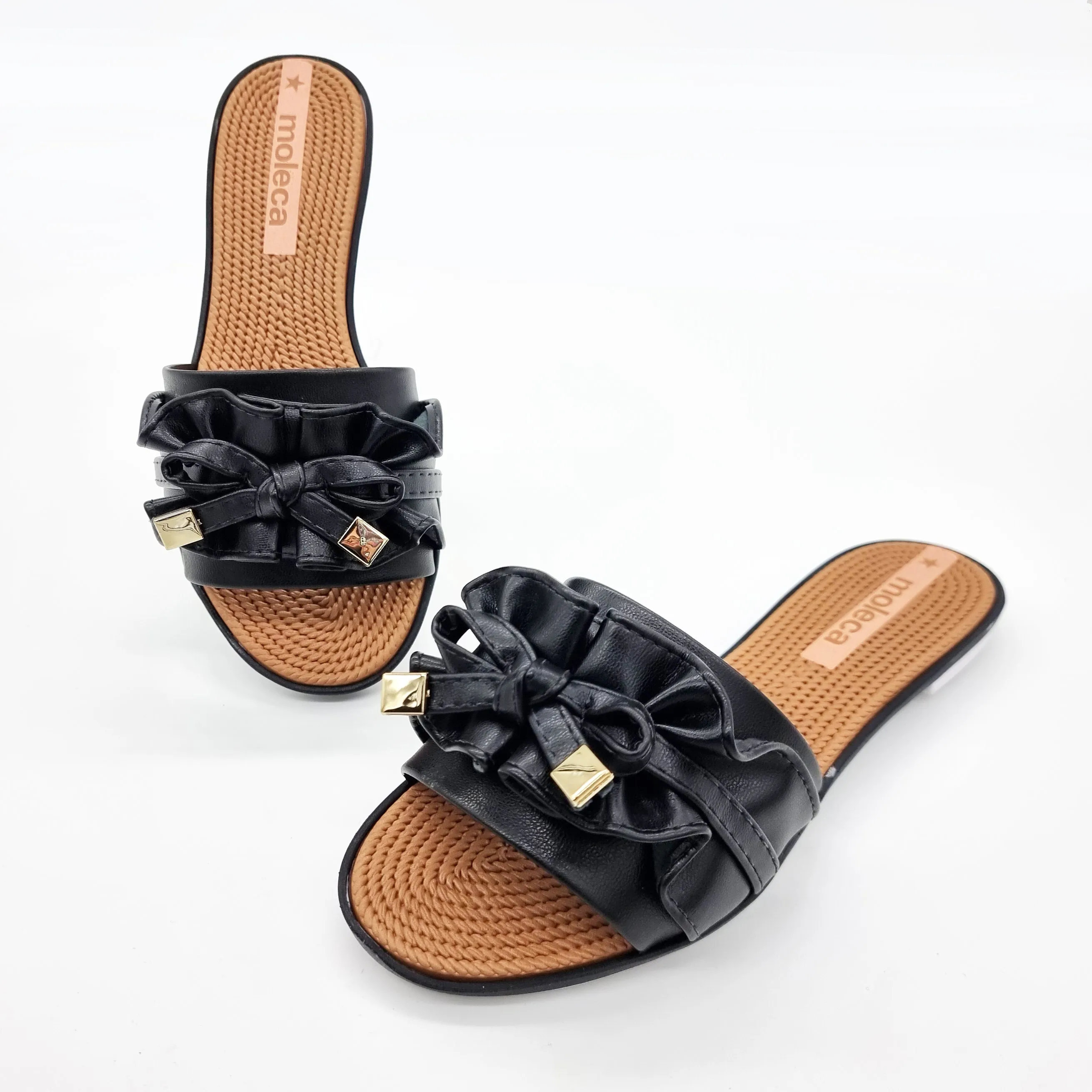 Moleca 5297-446 Ruffled Slip-on Sandal in Black
