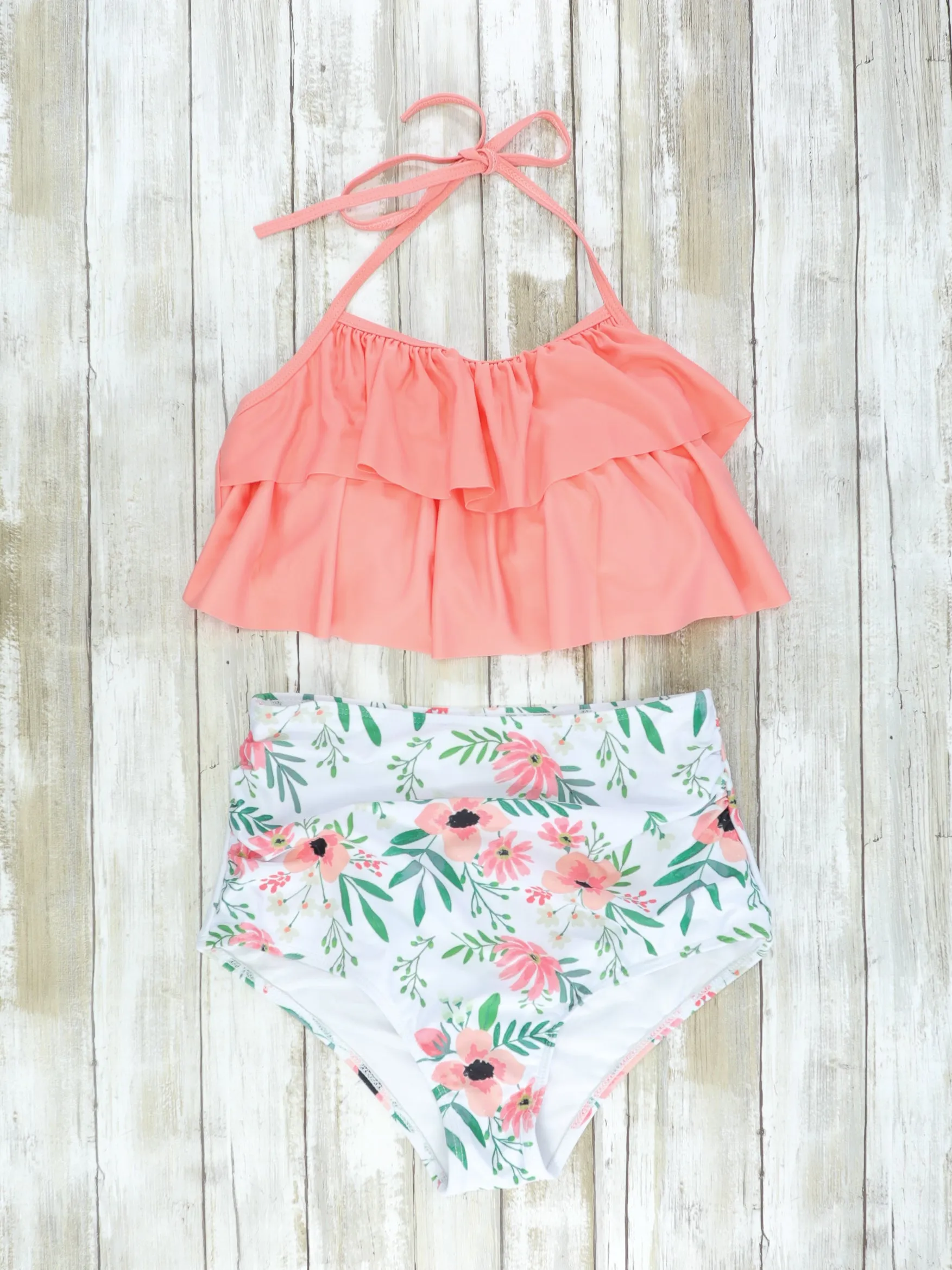 Mom & Me Apricot Anemone Ruffle Swimsuit