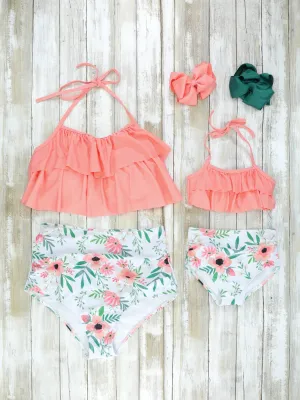 Mom & Me Apricot Anemone Ruffle Swimsuit