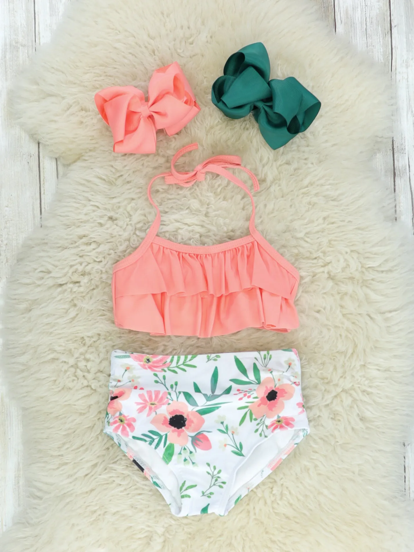 Mom & Me Apricot Anemone Ruffle Swimsuit