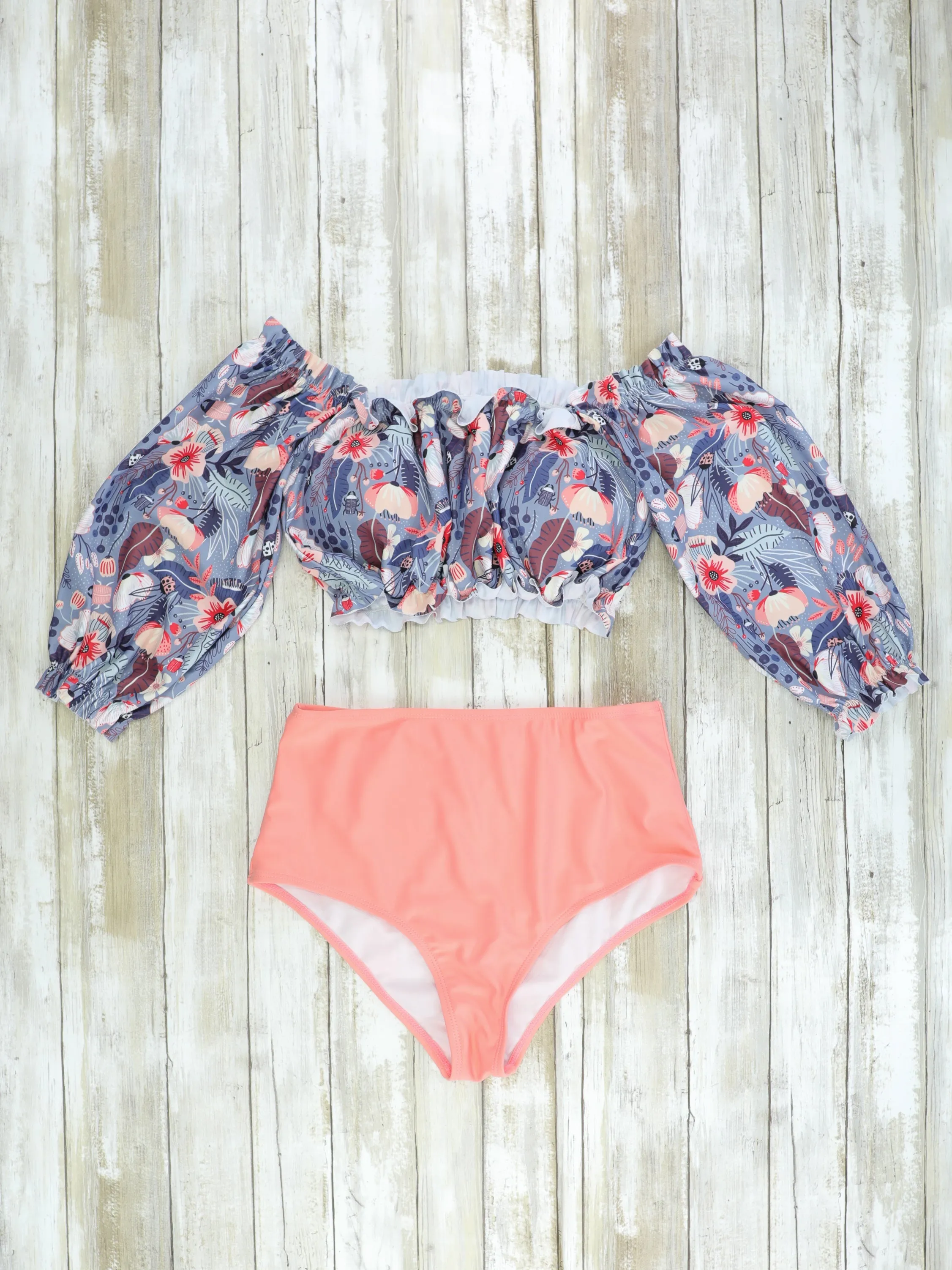 Mom & Me Grey Pink Floral Swimsuit