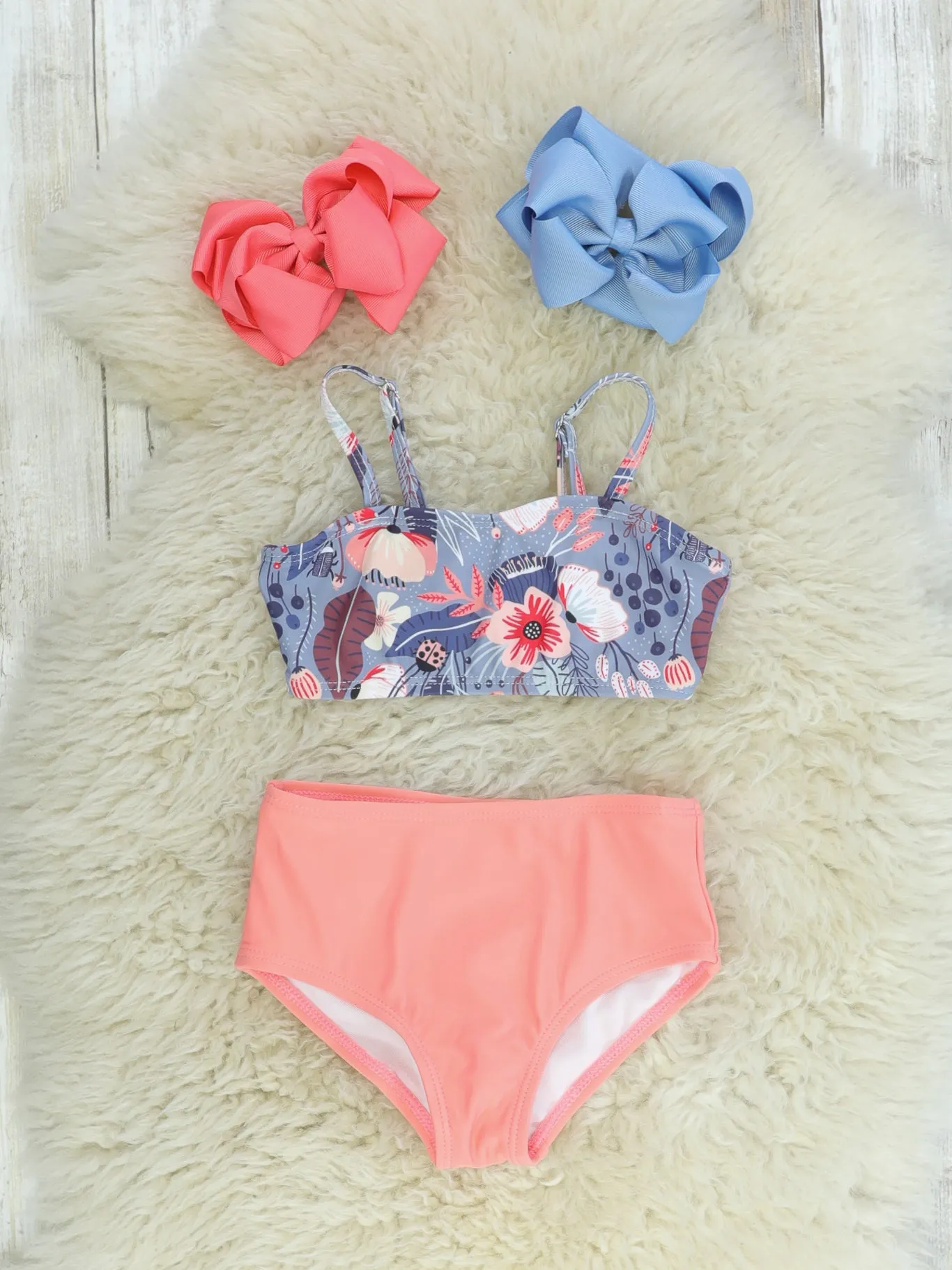 Mom & Me Grey Pink Floral Swimsuit