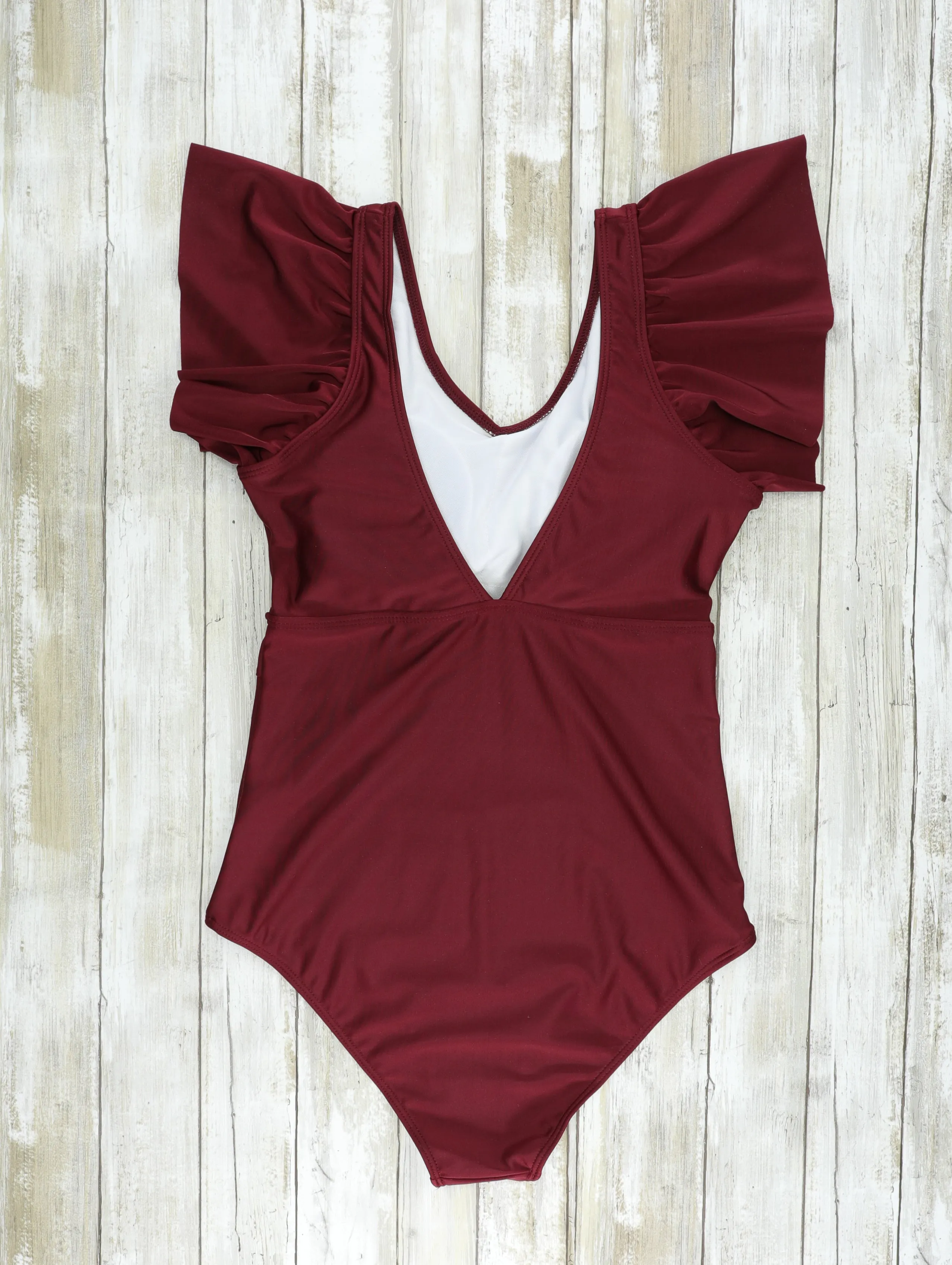Mom & Me Maroon Ruffle Swimsuit
