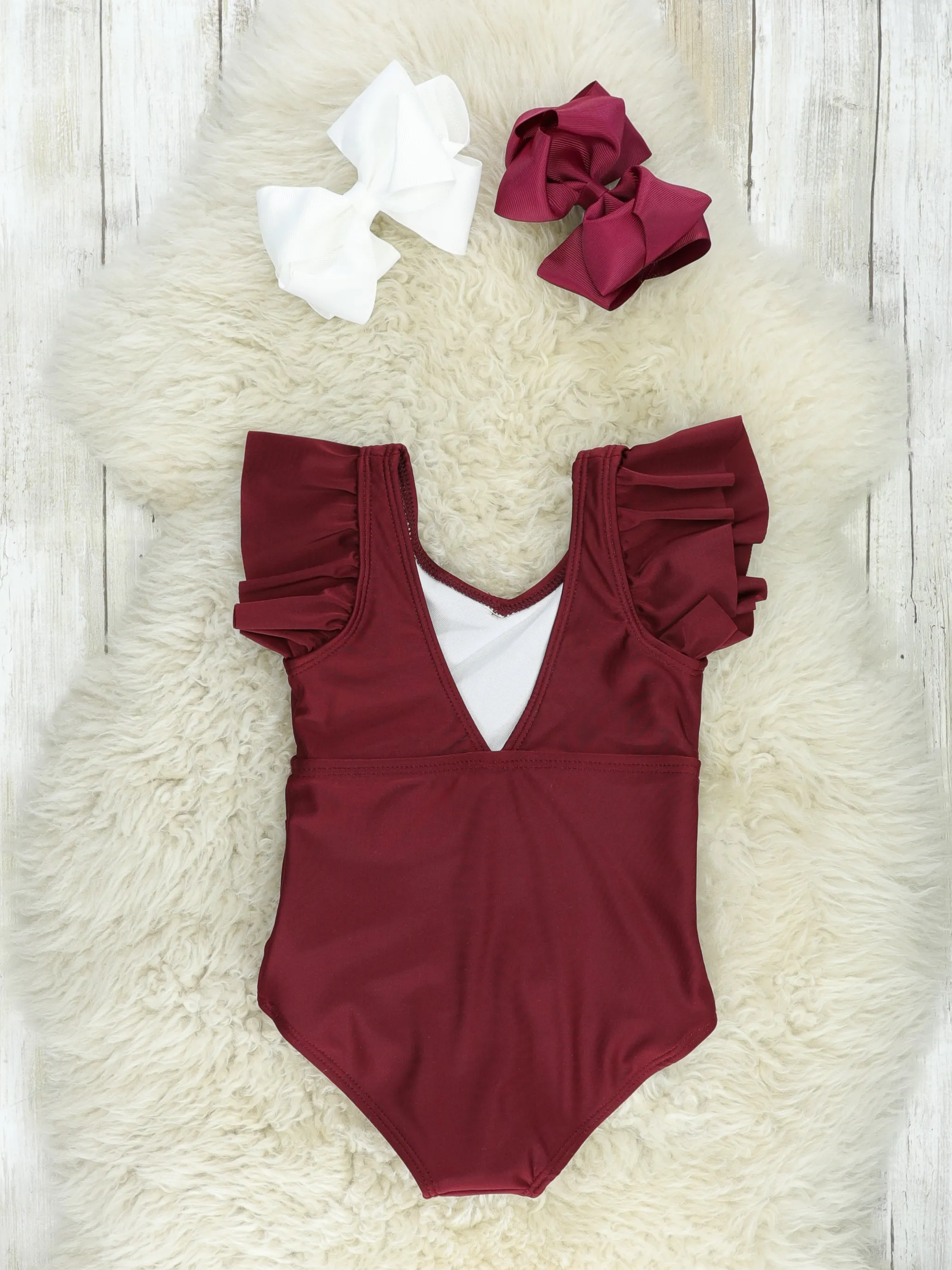Mom & Me Maroon Ruffle Swimsuit