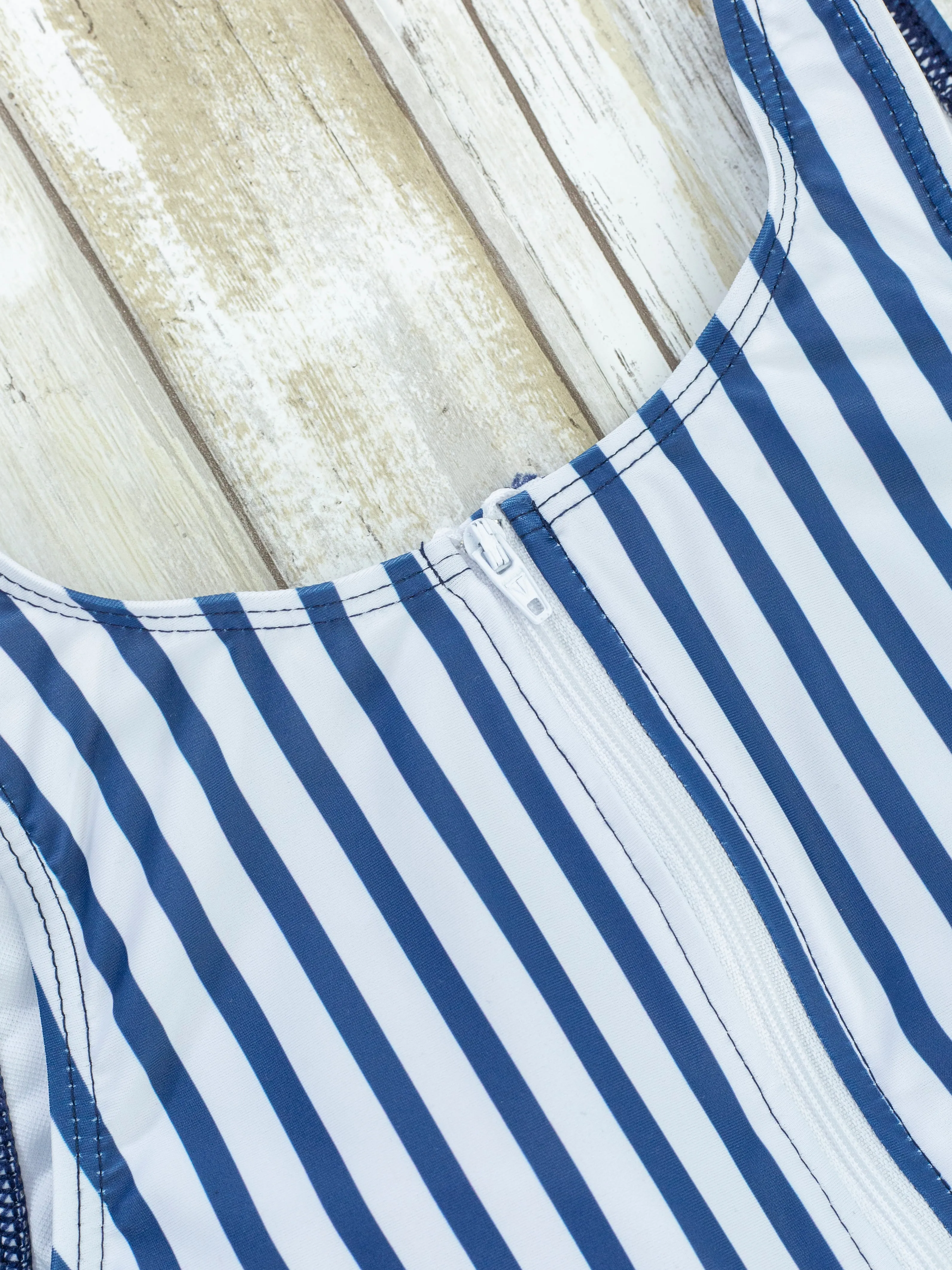 Mom & Me Navy Striped Floral Swimsuits