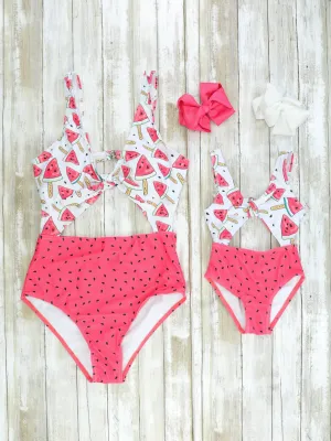 Mom & Me Watermelon Knot One Piece Swimsuit