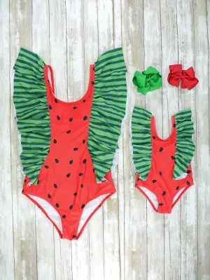 Mom & Me Watermelon Ruffle One Piece Swimsuit