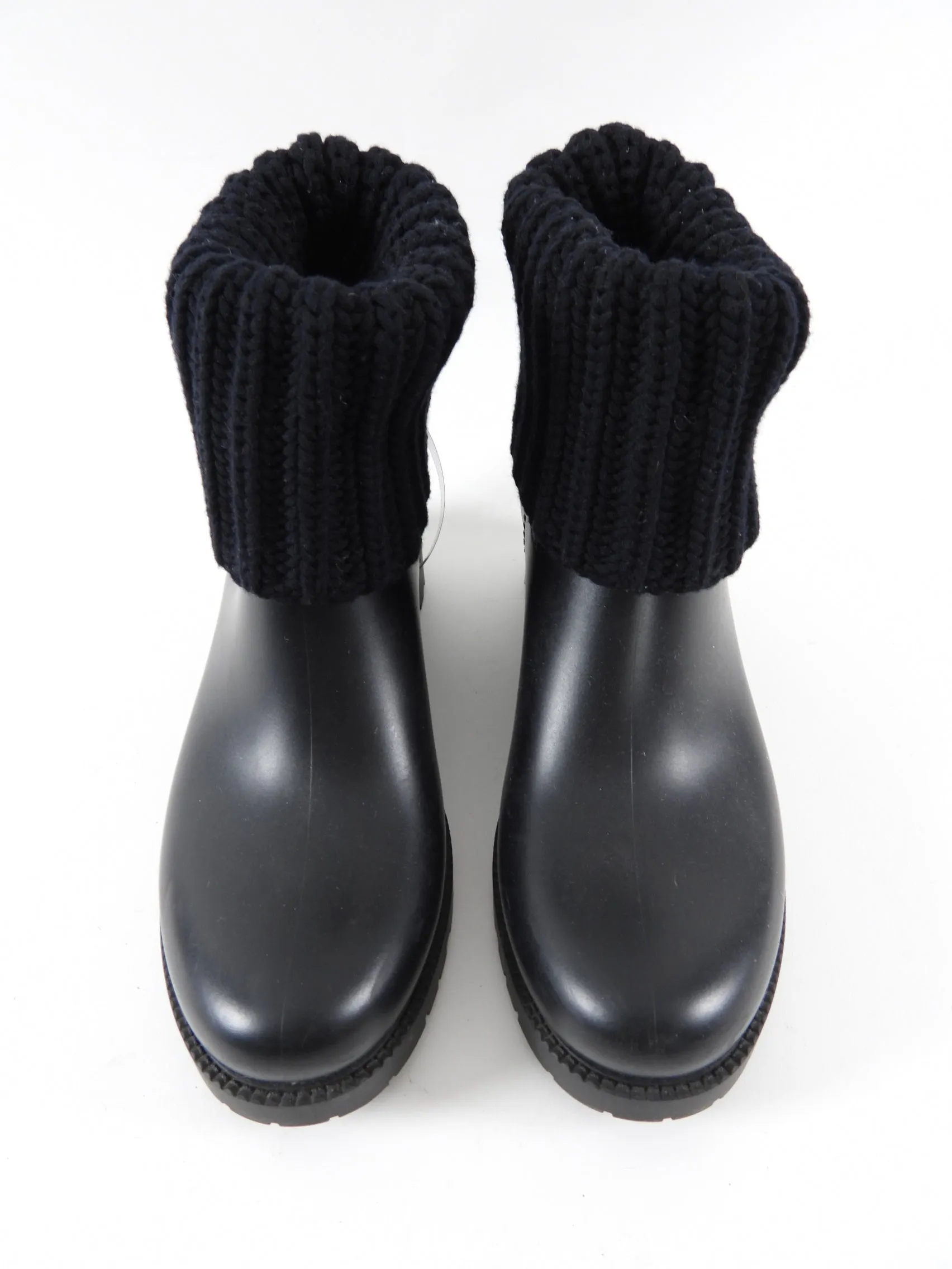 Moncler Black Rubber Rain Boot with Knit Tops - 8