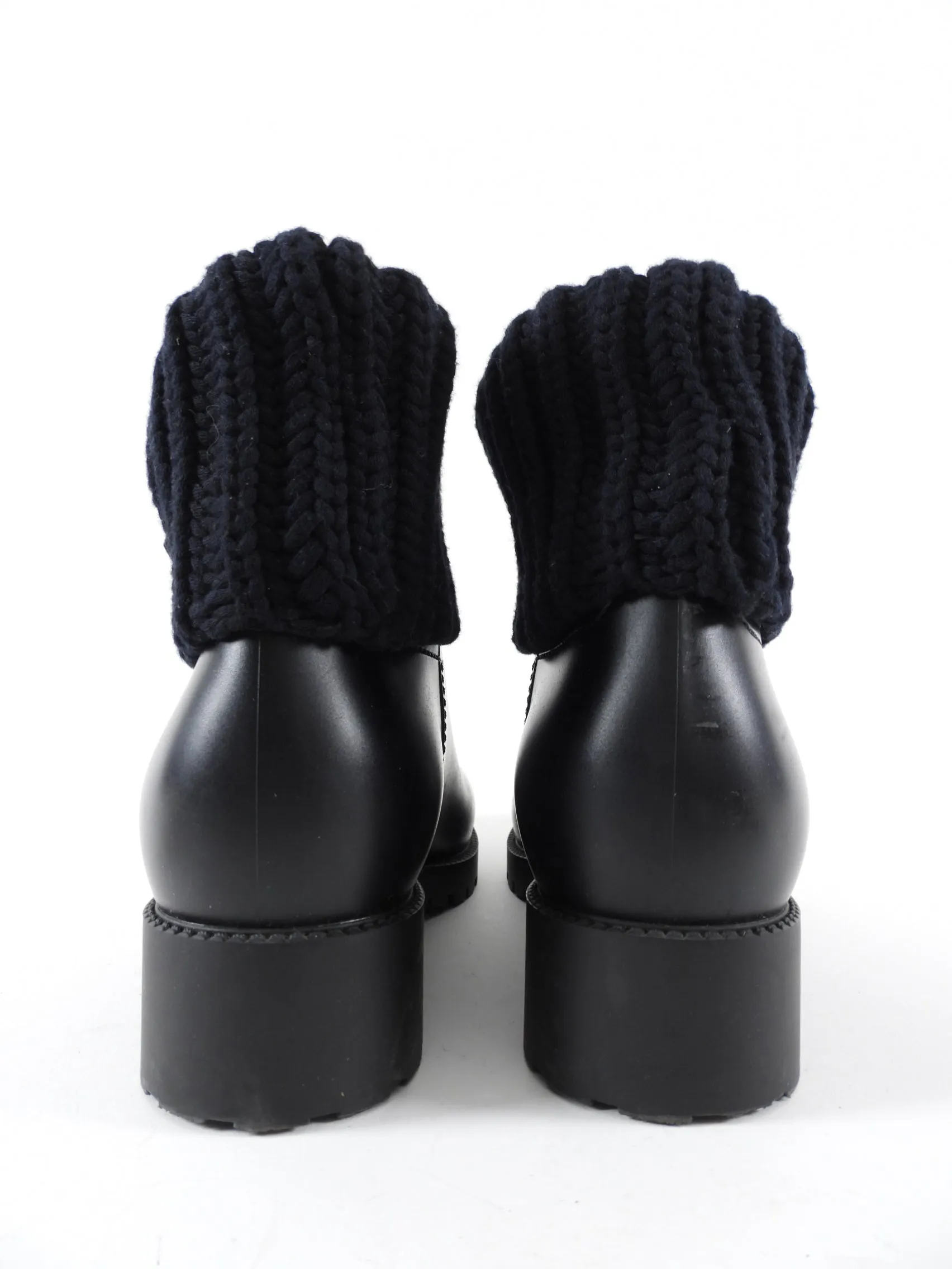 Moncler Black Rubber Rain Boot with Knit Tops - 8