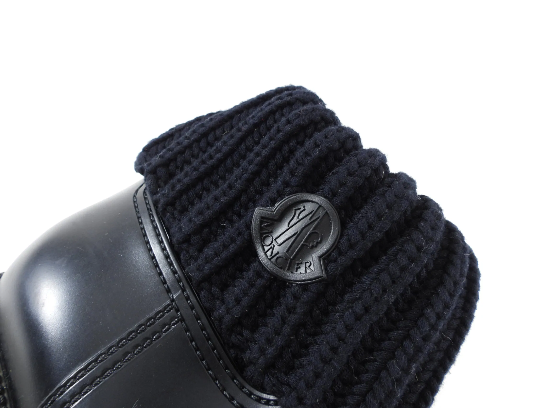 Moncler Black Rubber Rain Boot with Knit Tops - 8