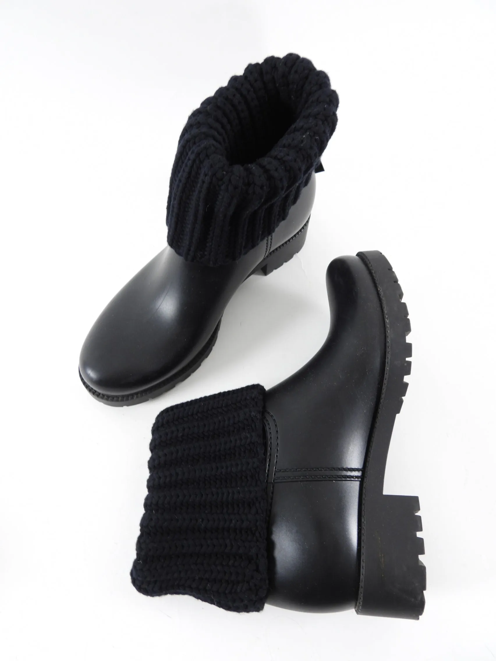 Moncler Black Rubber Rain Boot with Knit Tops - 8