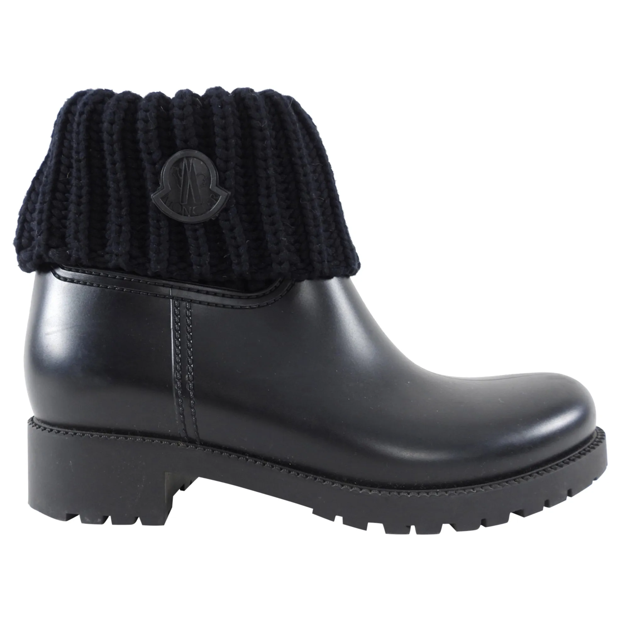 Moncler Black Rubber Rain Boot with Knit Tops - 8