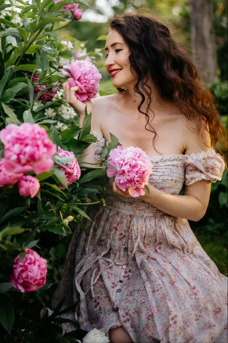 Monet Haze 26 | Fairy layered Linen Dress with pintucks EcoFriendly Dye fall season