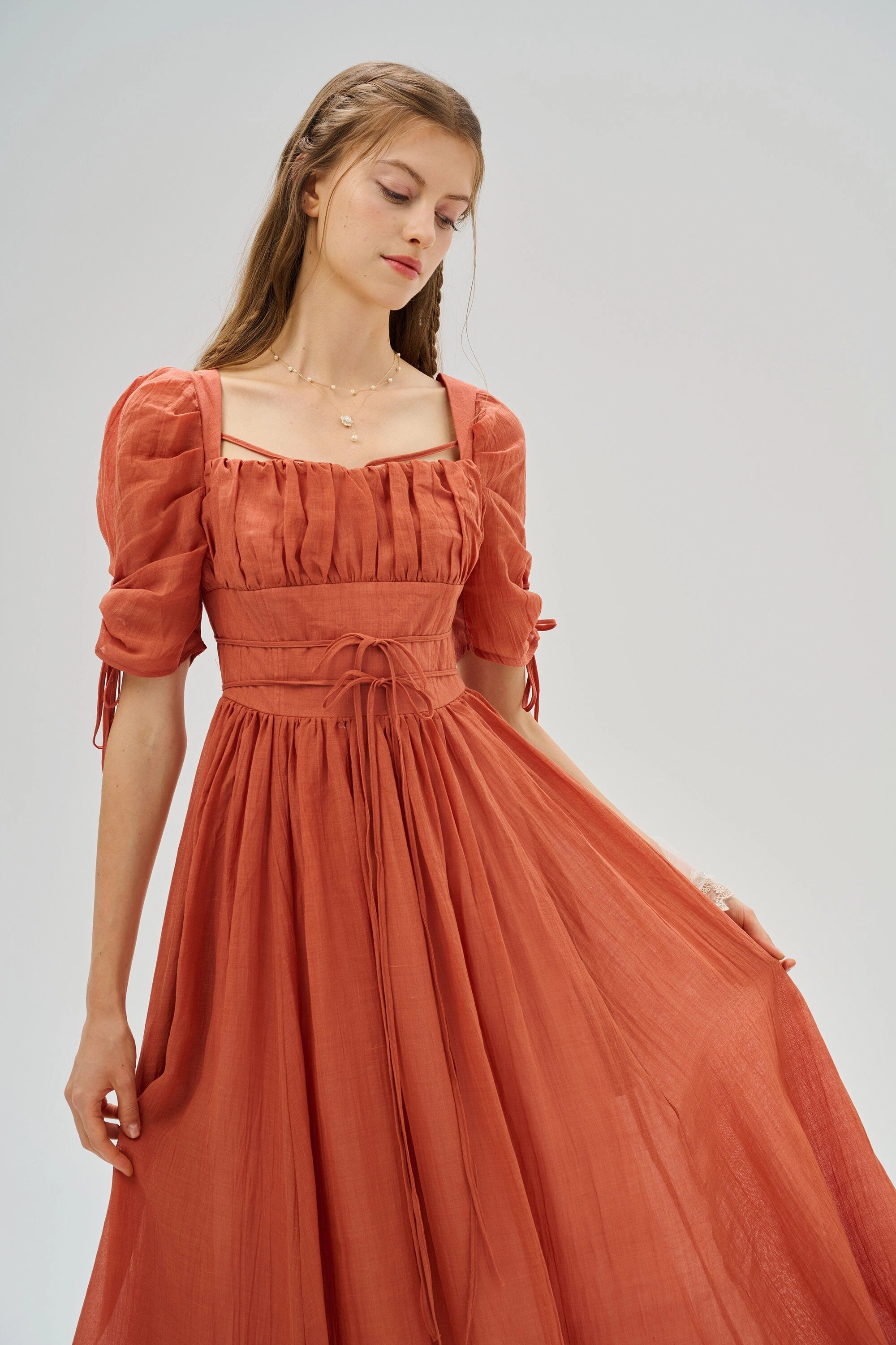 Monette 27 | Corset Linen Dress Plaid Print