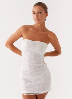 Moorey Beaded Mini Dress - White Silver Playful Twist