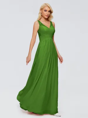 Mossy Green Bridesmaid Dresses Kayla Straps Lace Chiffon Bridesmaid Dresses V Neck Straps Chiffon Floor Length Bridesmaids Dress