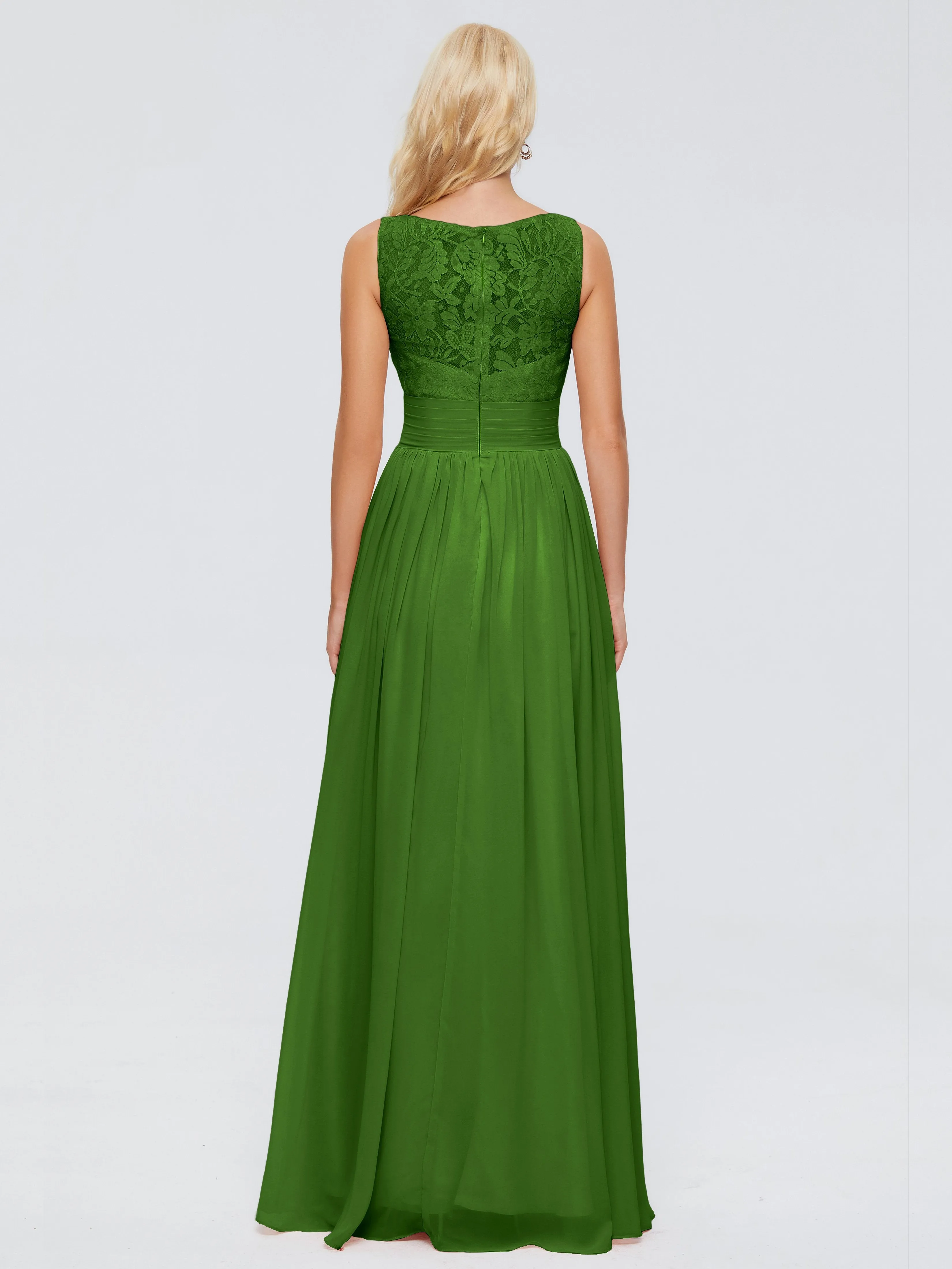 Mossy Green Bridesmaid Dresses Kayla Straps Lace Chiffon Bridesmaid Dresses V Neck Straps Chiffon Floor Length Bridesmaids Dress