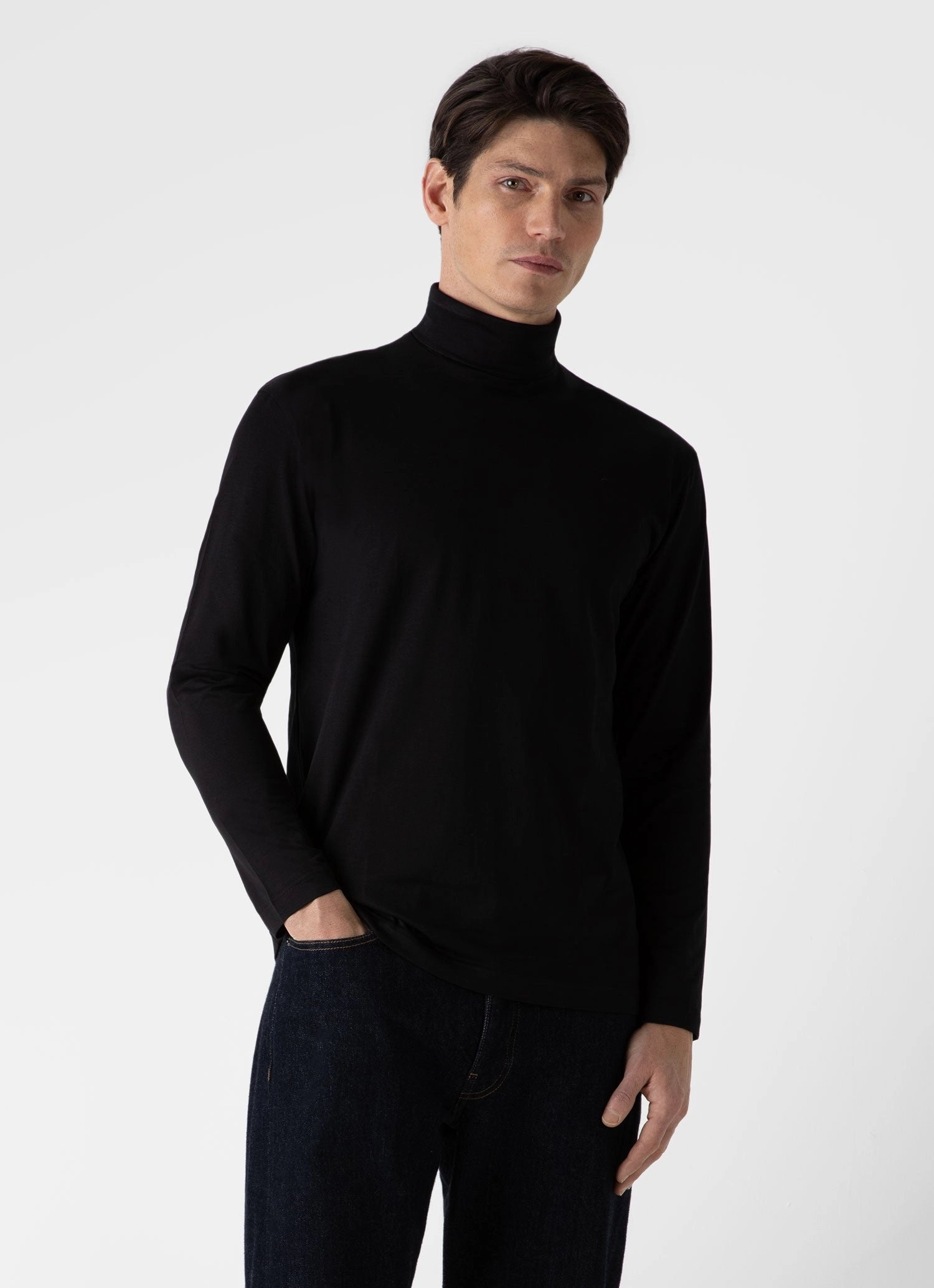 Oeko Tex Certified Men's Long Sleeve Roll Neck in Black