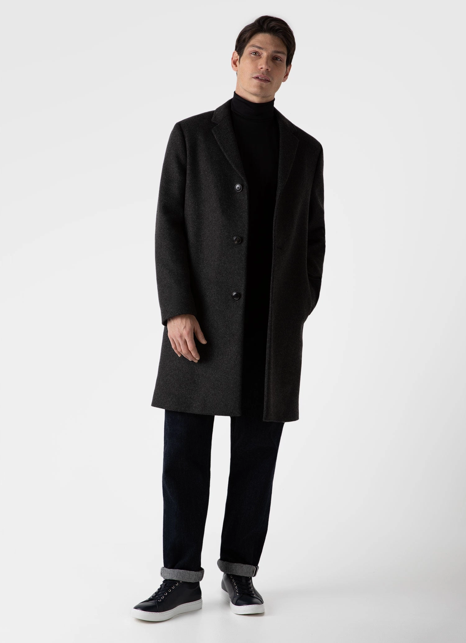 Men's Long Sleeve Roll Neck in Black Ultra Soft Texture Long Lasting Color