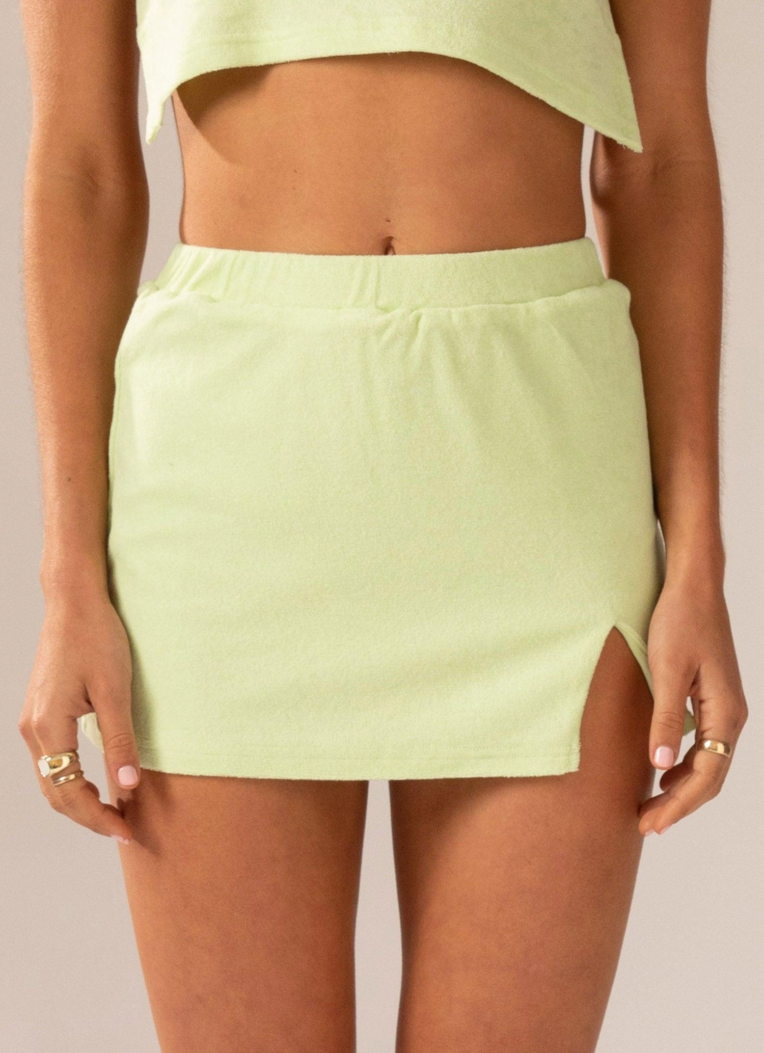 Non Restrictive Changing Seasons Terry Mini Skirt - Lime Green