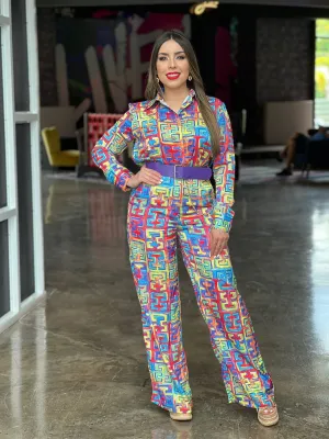 Multi Print Pant Set