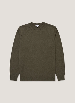 Multi Directional Stretch Technology Men's Cashmere Crew Neck Jumper in Khaki Chic Outfit Men's Cashmere Crew Neck Jumper in Khaki