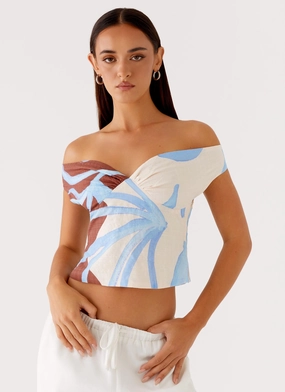 Multi Panel Cut Ozella Off Shoulder Top - Bloom Wave Print QuickDryTechnology Ozella Off Shoulder Top - Bloom Wave Print