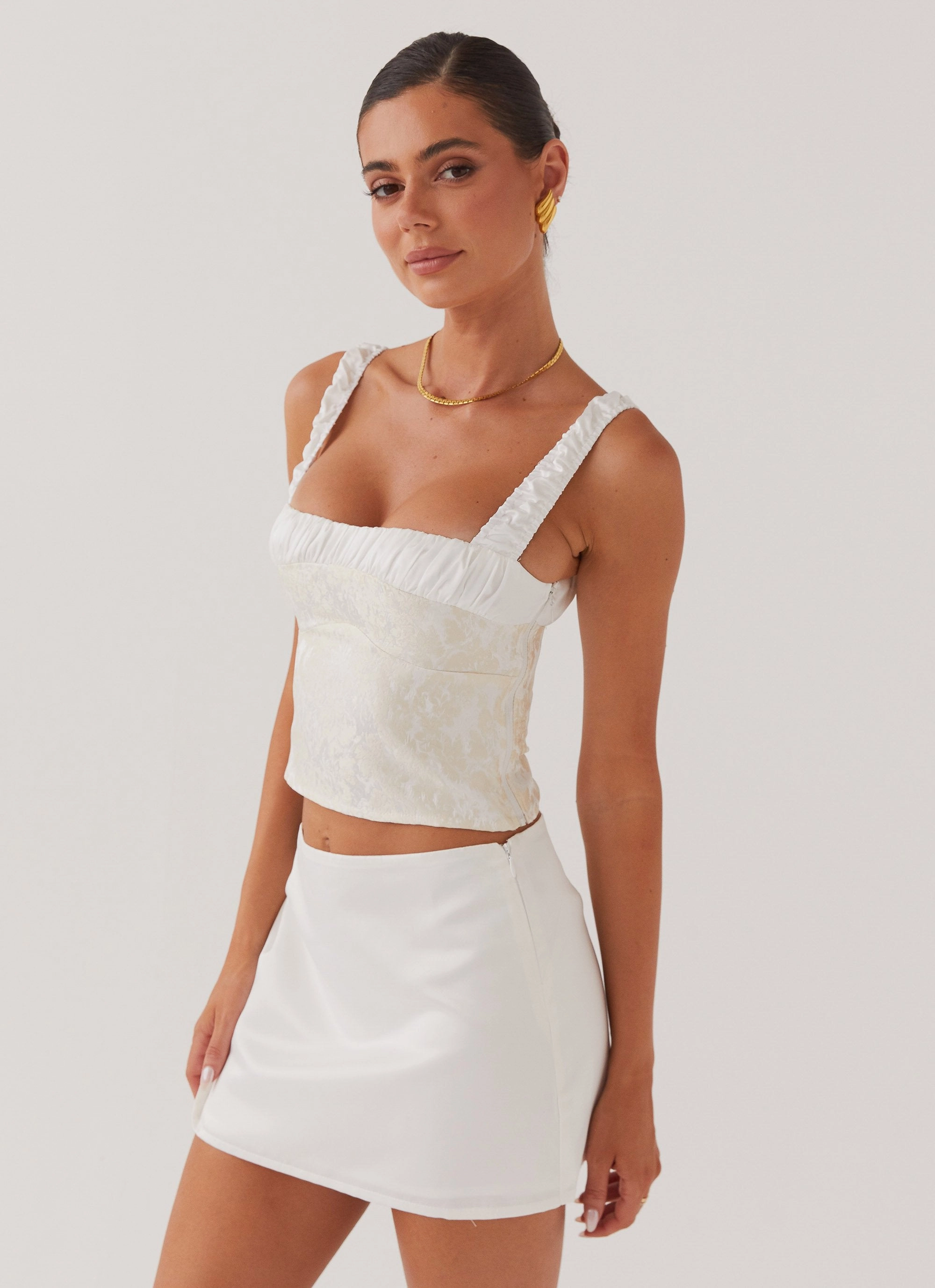 Sylvia Satin Mini Skirt - Ivory BreathableMaterial