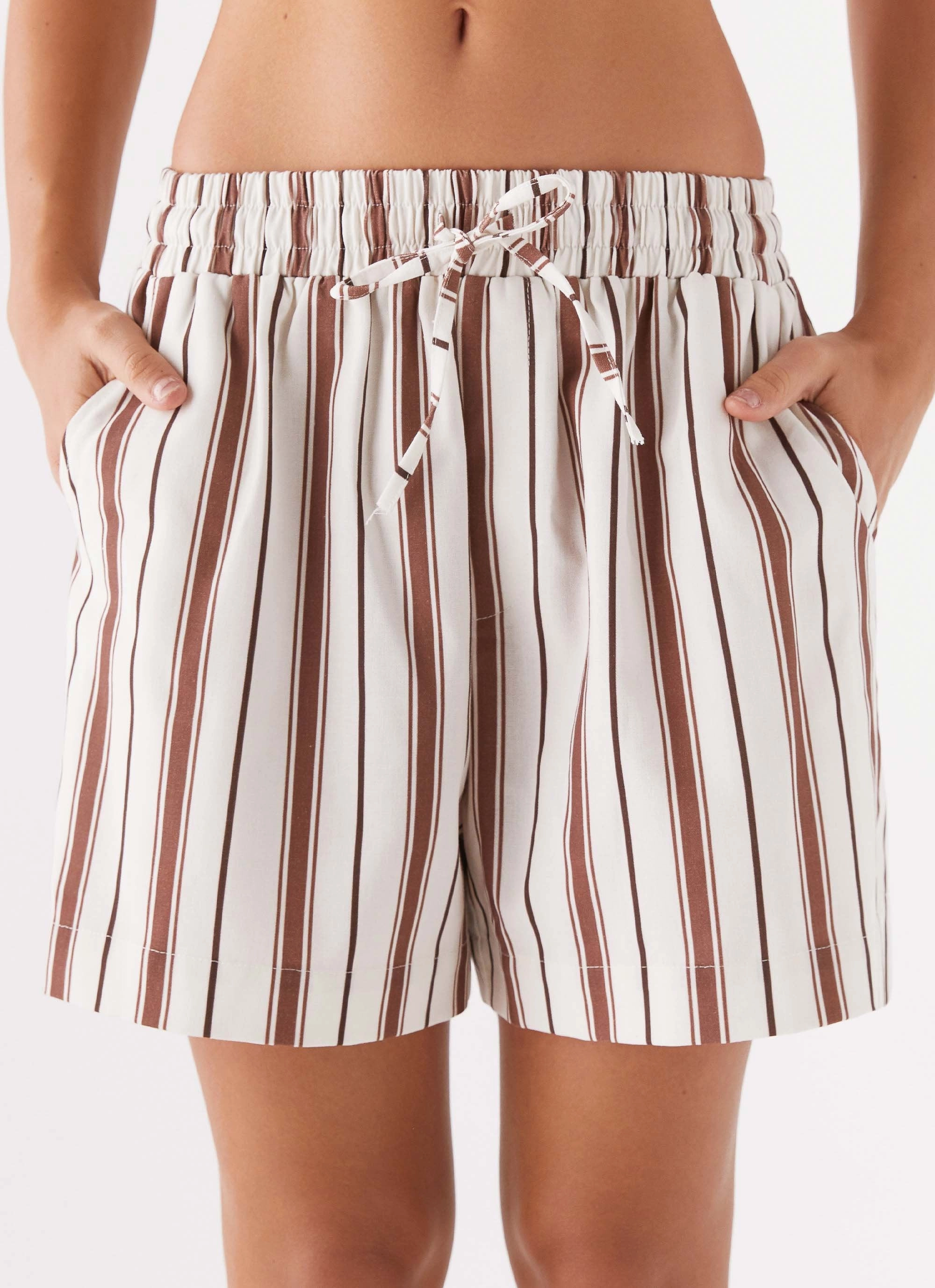 Active Layer Essential Layer Kristen Linen Drawstring Shorts - Brown Stripe